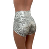 Ruched Booty Shorts - Silver on White Gilded Velvet Scrunch Shorts - Peridot Clothing