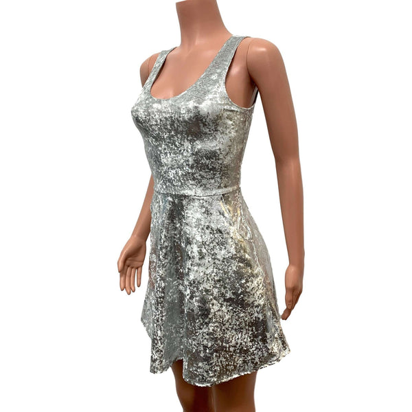 Silver Gilded Velvet A-line Mini Dress w/Pockets Peridot Clothing Silver Gilded Velvet A-line Mini Dress w/Pockets Peridot Clothing