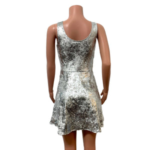 Silver Gilded Velvet A-line Mini Dress w/Pockets - Peridot Clothing