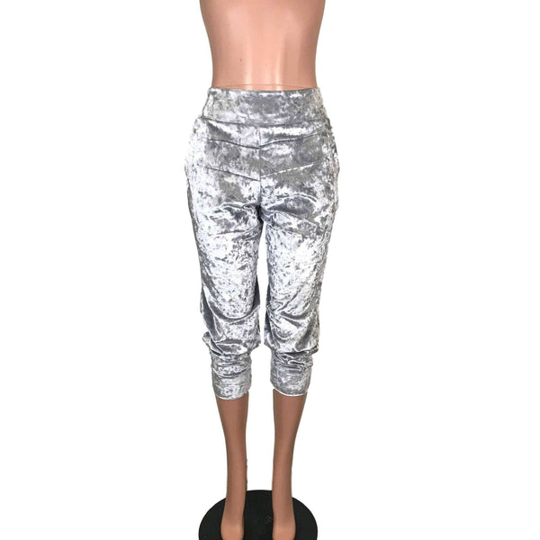 Silver Gray Crushed Velvet Joggers w/ Pockets Women's– Peridot Clothing