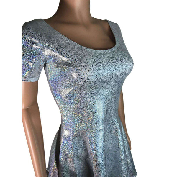 Silver Holographic Short Sleeve Skater Fit N Flare Dress Large