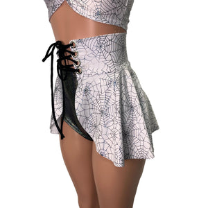 Lace-Up Corset Skirt - Holographic Spider Web - Peridot Clothing