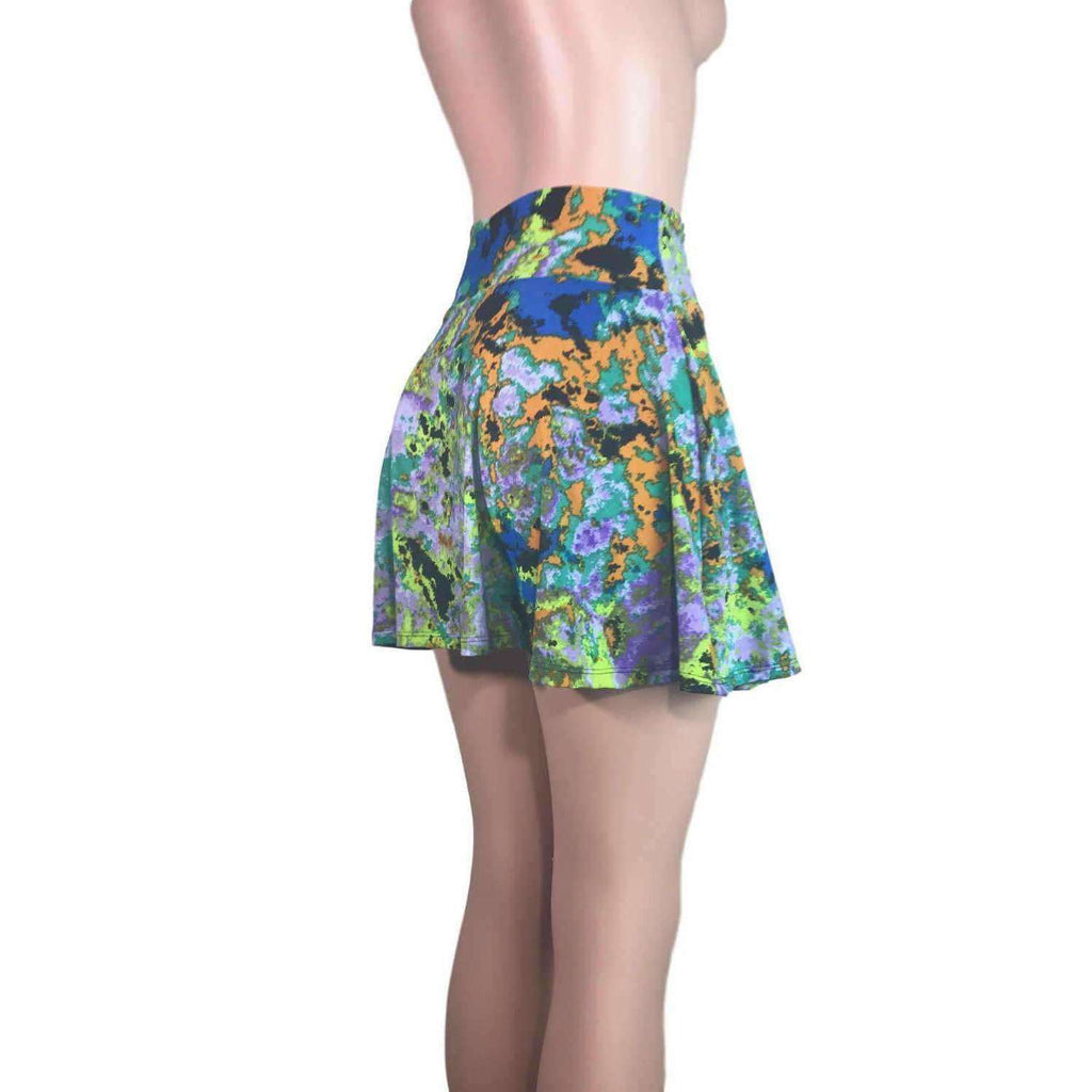 Splatter High Waisted Skater Skirt - Clubwear, Rave Wear, Mini Circle Skirt - Peridot Clothing
