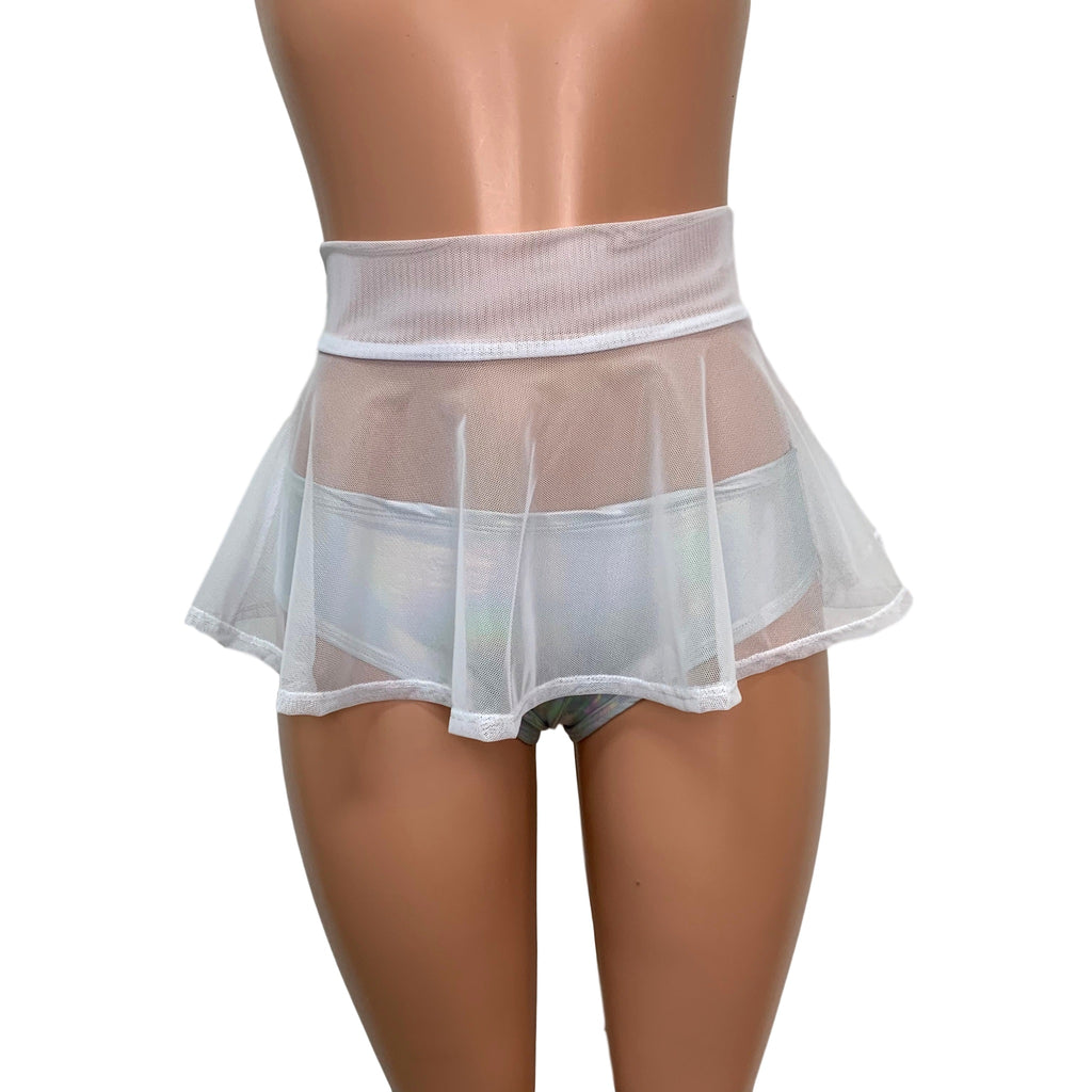 White Mesh Super Mini 10" High Waisted Skater Skirt - Peridot Clothing