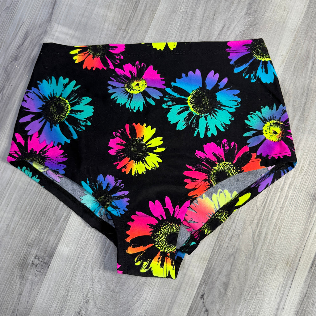 SALE - SMALL High Waist Scrunch Bikini Hot Pants - Electric Daisy Neon