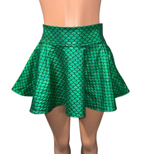 SALE - MEDIUM 13" Skater Skirt - Green Mermaid Scales