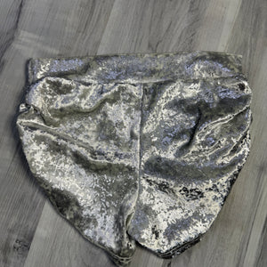 SALE - SMALL Low-Rise Ruched Booty Shorts in Silver on White Gilded Velvet