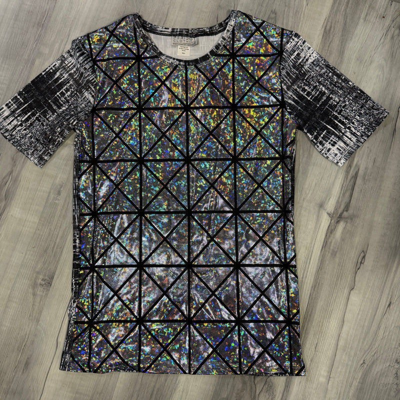 Men's Holographic Tee or T-shirt, Matrix Print w/Silver Glass Pane Shattered Glass