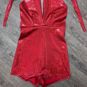 Halter Romper - Red Shattered Glass Holographic