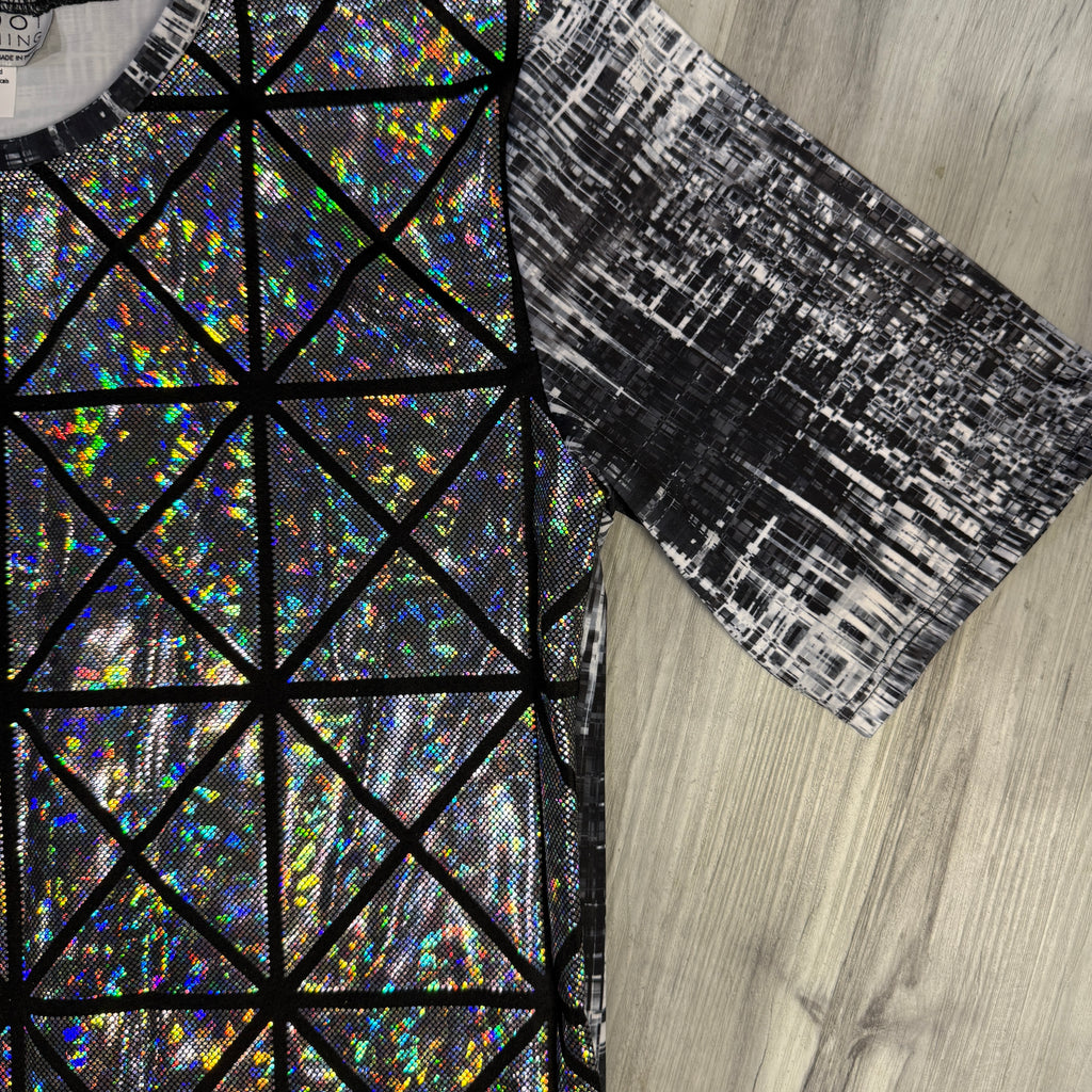 Men's Holographic Tee or T-shirt, Matrix Print w/Silver Glass Pane Shattered Glass