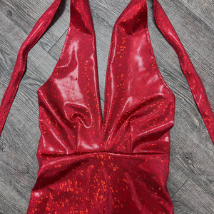 Halter Romper - Red Shattered Glass Holographic