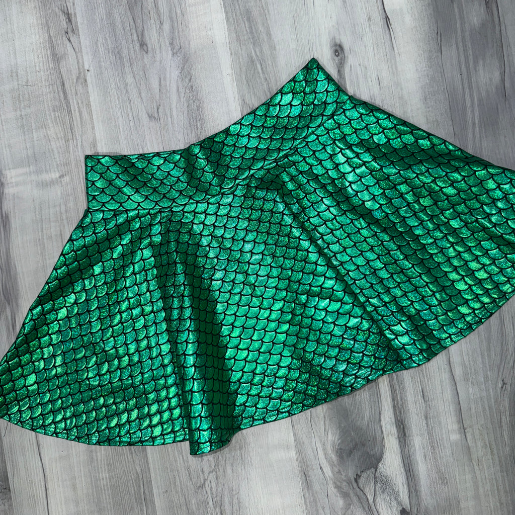 SALE - MEDIUM 13" Skater Skirt - Green Mermaid Scales