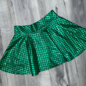 SALE - MEDIUM 13" Skater Skirt - Green Mermaid Scales