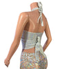 SALE - MEDIUM Cropped Halter Wrap Top in Silver on White Shattered Glass