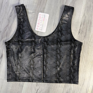 SALE - Crop Tank Top - Black Python Snakeskin