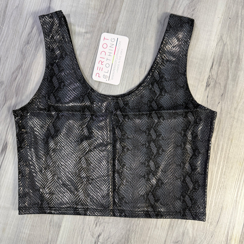 SALE - Crop Tank Top - Black Python Snakeskin