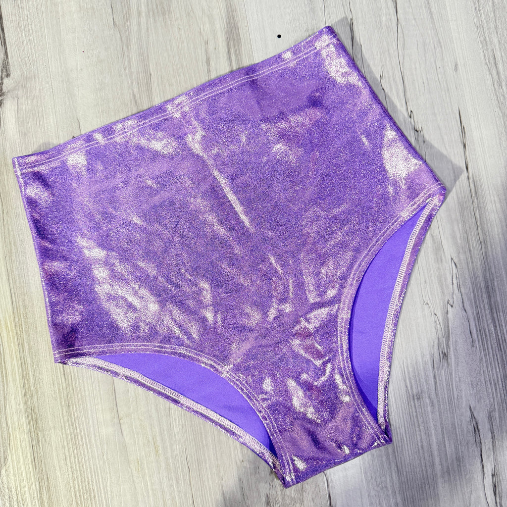 SALE - High Waist Hot Pants - Lilac Metallic Mystique - Peridot Clothing
