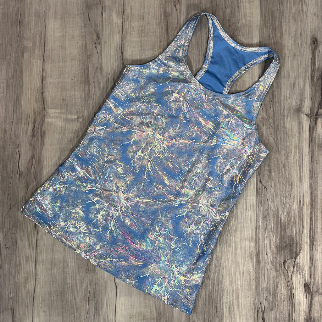 SALE - SMALL - Sky Blue Holographic Racerback Tank