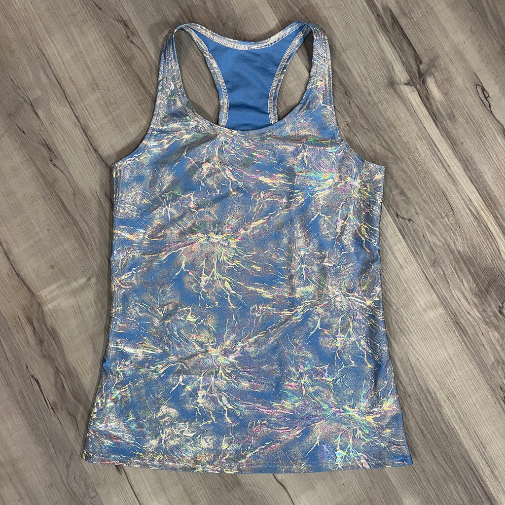 SALE - SMALL - Sky Blue Holographic Racerback Tank