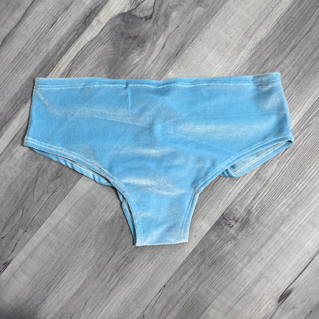 SALE - SMALL Low-Rise Scrunch Bikini Hot Pants - Light Blue Velvet