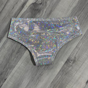 SALE - XSMALL - Mid-Rise Scrunch Bikini Hot Pants - Silver Shattered Glass