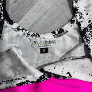 SALE - SMALL Black & White w/ Neon Pink Spandex Bralette