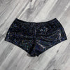 SALE - MEDIUM Rave Shorts - Black Shattered Glass Holographic