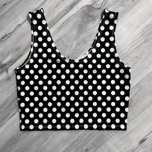 SALE - SMALL Mesh Inset Crop Tank Top - Black & White Polka Dot