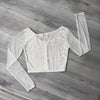 SALE - SMALL Long Sleeve Crop Top - White Crushed Velvet and White Mesh