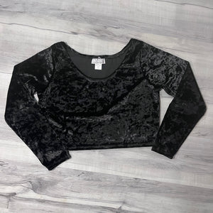 SALE - XL - Long Sleeve Crop Top - Black Crushed Velvet