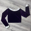 SALE - SMALL - Purple Velvet Collared Long Sleeve Crop Top