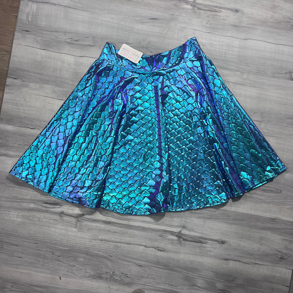 SALE - 2XL - 26" Length Skater Skirt in Holographic Mermaid