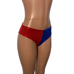 Harlequin Sparkle Cheeky Hot Pants - Blue/Red or black/red Booty Shorts - Bikini Bottom - Peridot Clothing