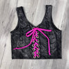 SALE - Lace-Up Crop Tank Top - Black Python Snakeskin