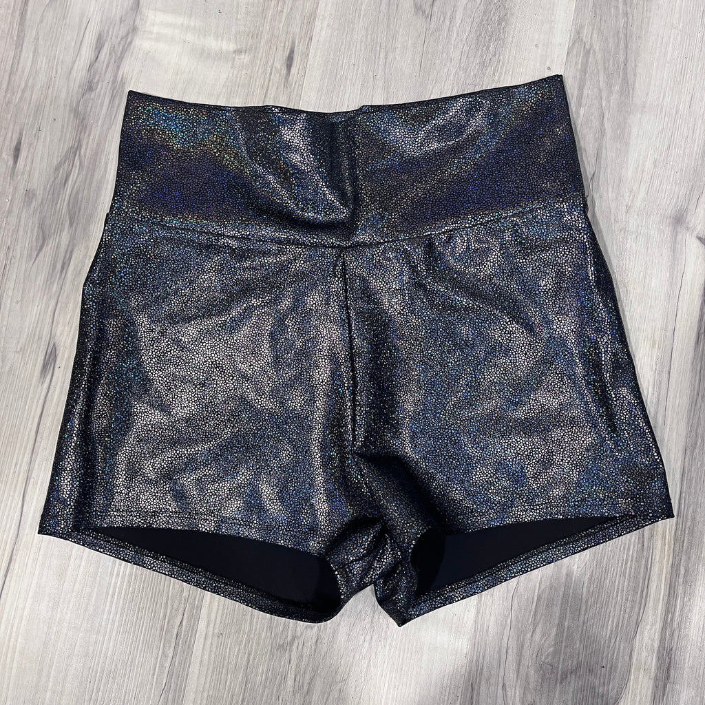 SALE - MEDIUM - High Waisted Booty Shorts - Black Holo