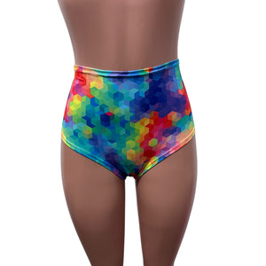 SALE - Rainbow Geo High Waisted Scrunch Bikini Hot Pants