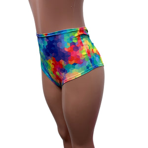 SALE - Rainbow Geo High Waisted Scrunch Bikini Hot Pants