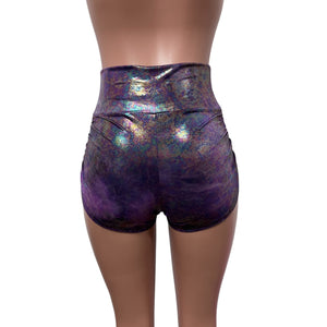 SALE - High Waisted Ruched Booty Shorts - Oil Spill