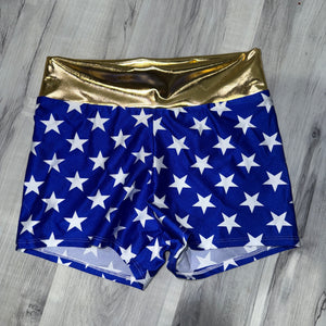 SALE - MEDIUM MID-Rise Booty Shorts - Wonder Woman Inspired