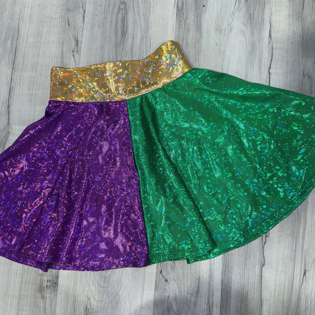 SALE - XS Skater Skirt - Mardi Gras Purple, Green, and Gold Holographic