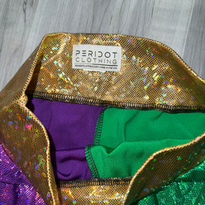 SALE - XS Skater Skirt - Mardi Gras Purple, Green, and Gold Holographic