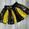 SALE - MEDIUM Pleated Skater Skirt in Black Metallic and Yellow Snakeskin