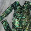 SALE - MEDIUM Catsuit in Green on Black Gilded Velvet