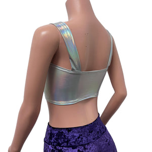 Wide Strap Square Neckline Crop Top - Opal Holographic - Peridot Clothing