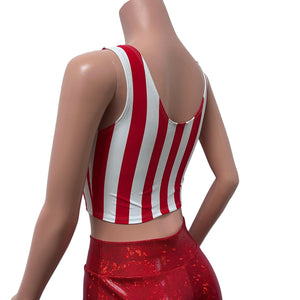 Mesh Inset Crop Tank Top - Red Stripe