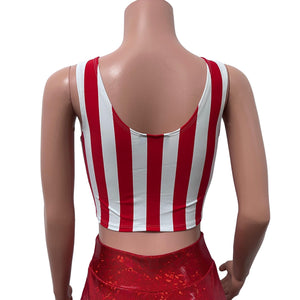 Mesh Inset Crop Tank Top - Red Stripe