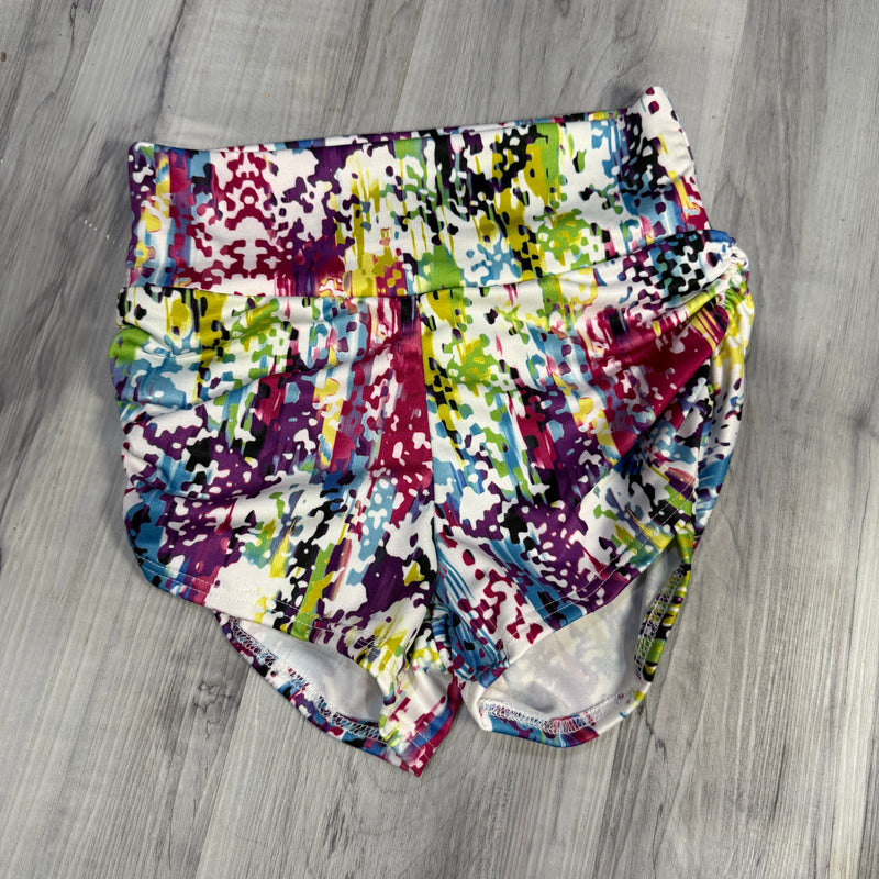 SALE - High Waisted Ruched Booty Shorts Abstract Colorful