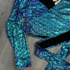 SALE - LARGE or XL Long Sleeve Crop Wrap Top - Mermaid Holographic