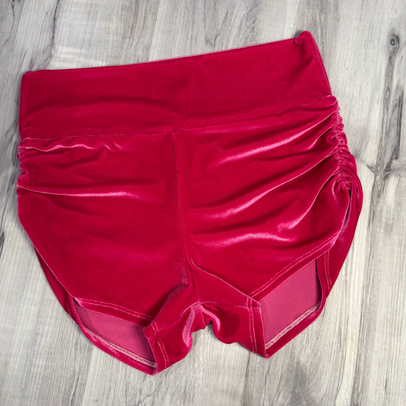 SALE - XL Ruched Booty Shorts - Pink Velvet Scrunch Shorts