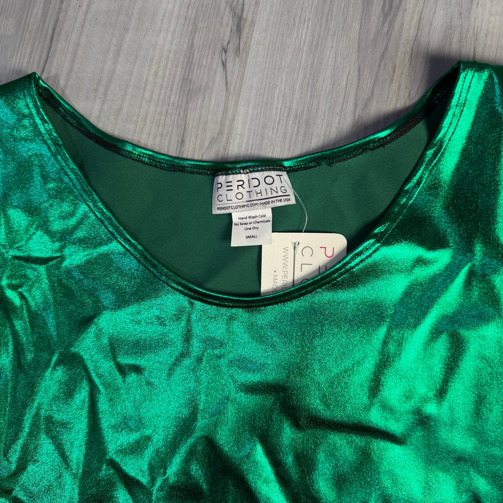 SALE - SMALL - Long Sleeve Crop Top - Green Metallic